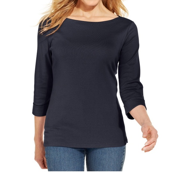 Petite 3/4 Sleeve Boat-Neck Tee