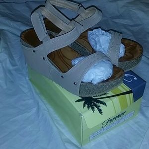 Tan Suede Slightly Wedge Sandals