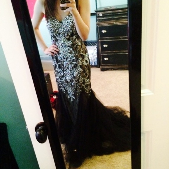 Detailed Black and Tan Prom Dress