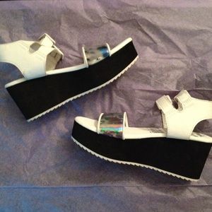 Wedged holographic sandals!