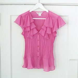Allison Pink Ruffle Top Blouse Shirt Short Sleeve