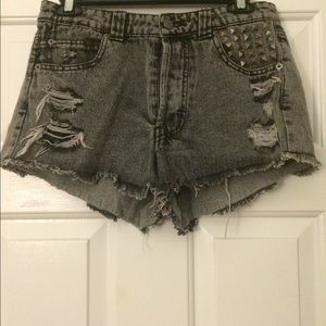 Dark denim studded shorts