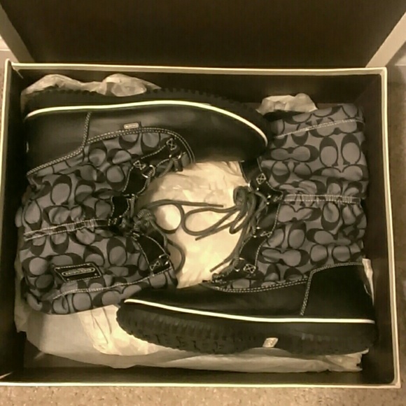 Black and Gray Coach Boots