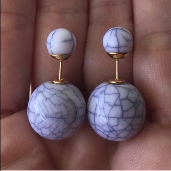 Jewelry - 2/$15 Faux Marble Double Side Earrings white