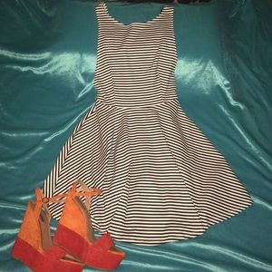 LF black and white striped low back dress