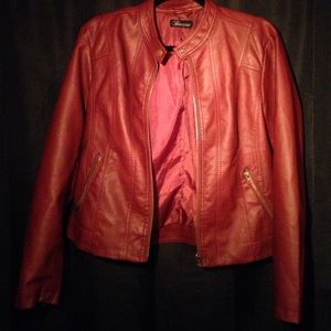 Faux red leather jacket