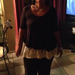 Black tee shirt with lace at bottom