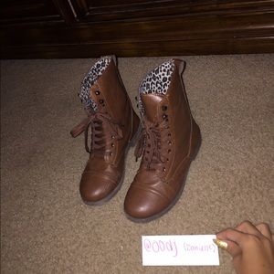 Brown cheetah print combat boots