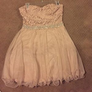 Nude formal dress with sparkle and lace