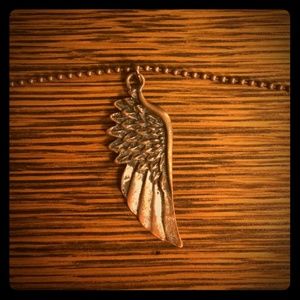 Antique bronze angel wing pendant and chain