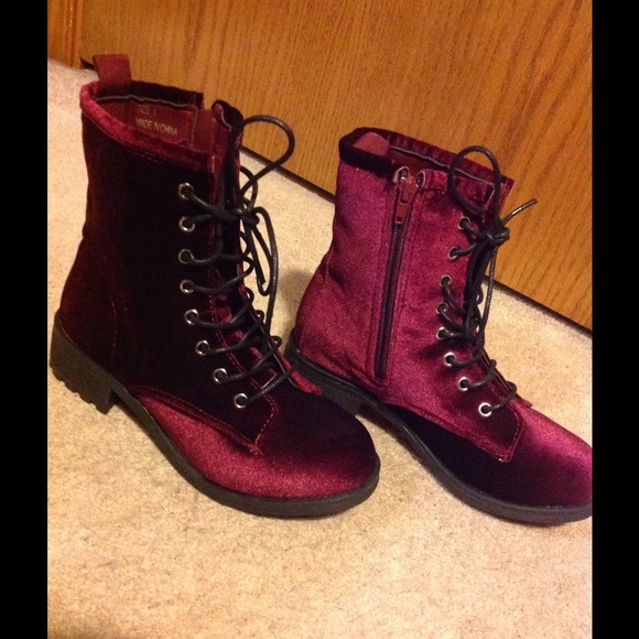 Maroon Velvet Combat Boots (Brand New)