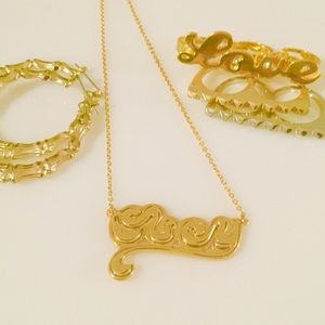Bundle - Earrings, Obey nameplate necklace & rings