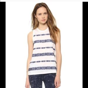 Madewell blue and white embroidered tank