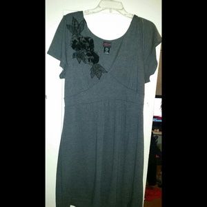 Beautiful Grey Dress With Black Flowers