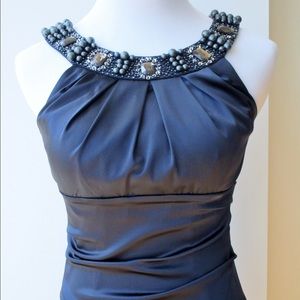 Suzi Chin navy blue satin cocktail dress