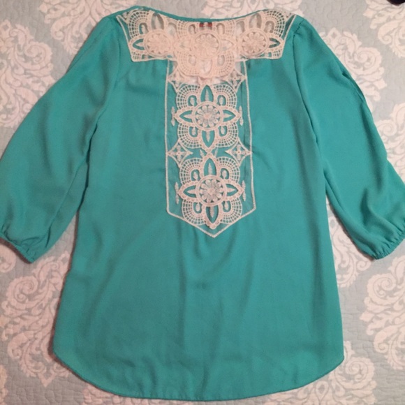 SOLDTurquoise Sheer Boutique Top - Picture 2 of 2