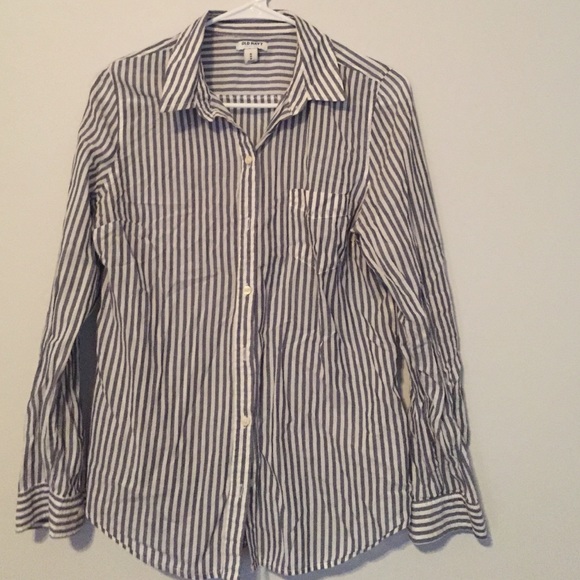 Blue and white striped button down shirt