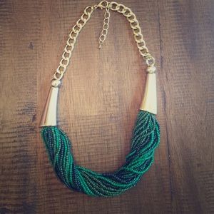 Green Beaded Gold Statement Necklace