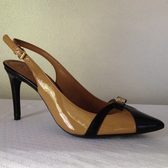 Tory Burch Samara Sand/black Patent Leather pumps