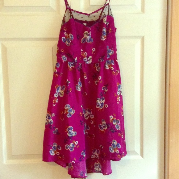 Floral Fuschia Dress with Sheer Panel - Picture 1 of 4