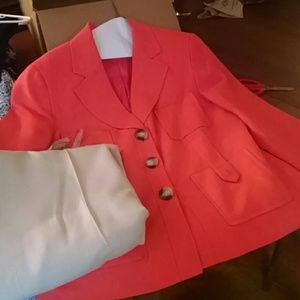Gorgeous suit -coral  blazer and khaki pants