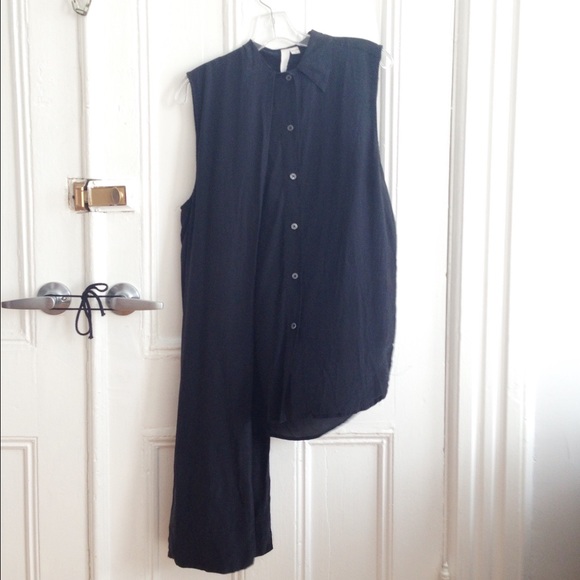 Black Washed Silk OAK Sleeveless Button-Up Blouse