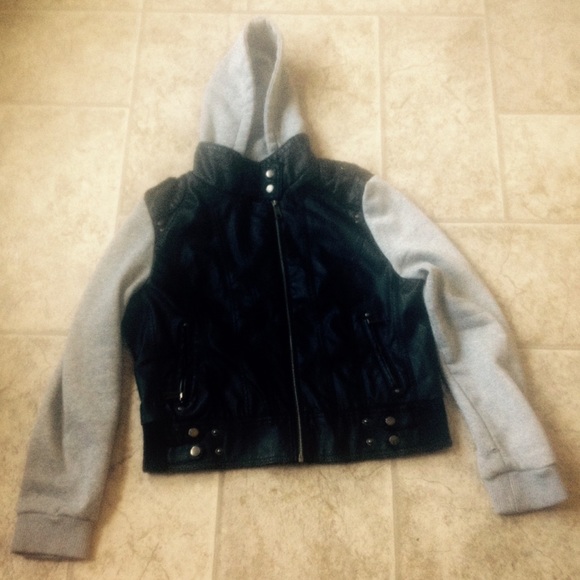 Leather hooded jacket