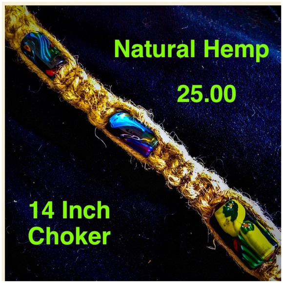 Hemp knotted choker & hand crafted glass beads. - Picture 1 of 4