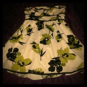 A strapless white dress