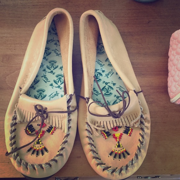 Tan moccasins