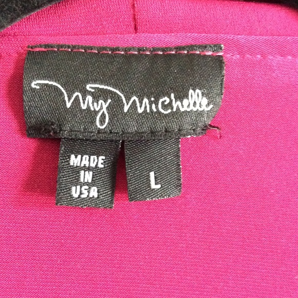 My Michelle Magenta wrap blouse w/ waist tie and ruffled collar. Size L. - Picture 4 of 4