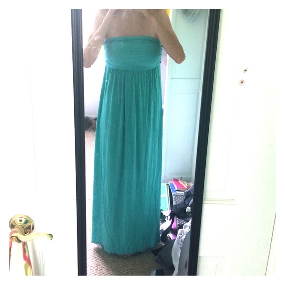 Floor length teal dress