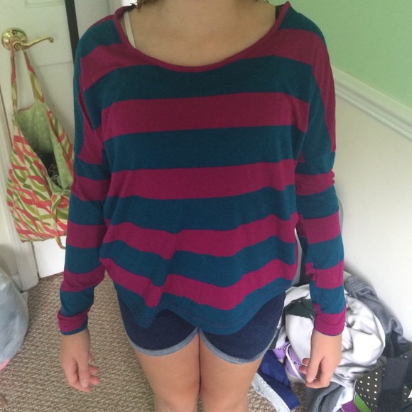 Magenta and green/blue striped long sleeve