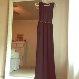 Black faux leather/sheer maxi dress