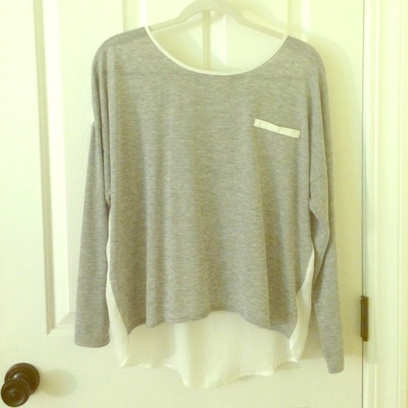 long sleeve gray shirt with see through white back