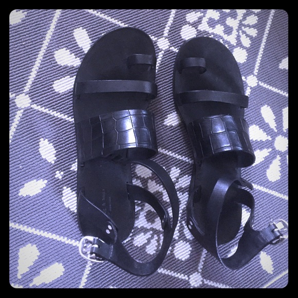 Rag & Bone Croc-Embossed-Leather Strappy Sandals