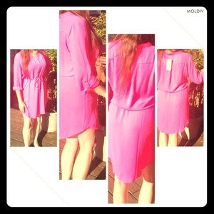 NWT Silky Hot Pink Shirt Dress w/gold buttons