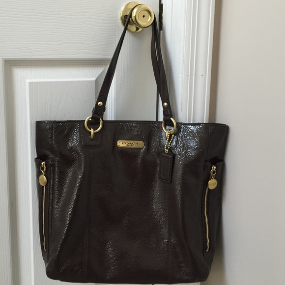 Coach brown patent leather bag