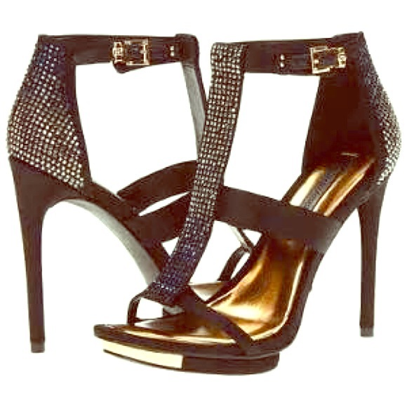BCBGMaxAzria Shoes - $250 BCBG MAX AZRIA Crystal Adorned High Heel Dress Stiletto Shoes Black Gold