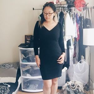 Little Black Dress with Velvet Sleeve Detail