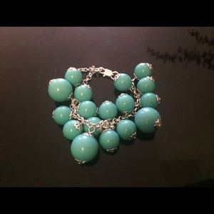Trendy Turquoise Bubble Drop Silver Chain Bracelet