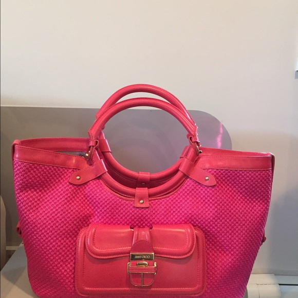Jimmy Choo Handbags - Jimmy Choo pink straw/leather handbag