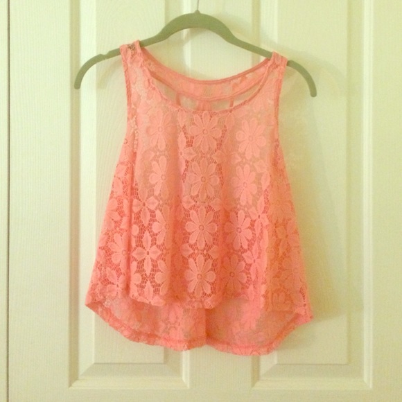 pink lace tank top with criss cross back