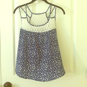 lace and blue tank top with floral like print