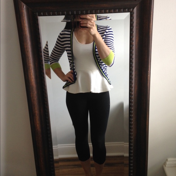JCrew navy and white striped button up cardigan