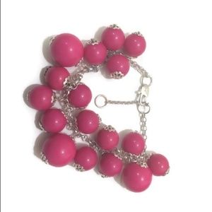 Trendy Fuschia Bubble Drop Silver Chain Bracelet