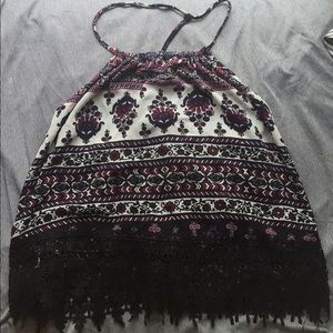 LA Hearts Crochet Trim Patterned Neck Tank Top