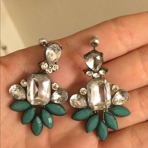 Teal Crystal Dangly Earrings