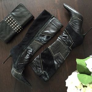 Pointed Toe Studded High Boot