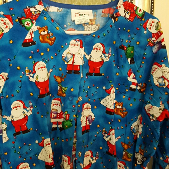 Christmas scrub jacket two front pockets